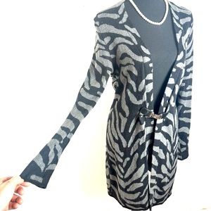 CHARTER CLUB | Black and Gray Animal Print Cardigan Sweater | Size Petit…